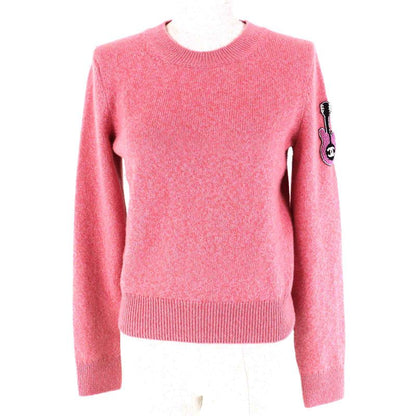 CHANEL P77562 98% Cashmere Coco Mark Guitar Patch Crewneck Long Sleeve Knit