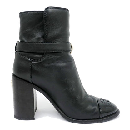 Chanel Ankle Boots 34 1 2C Black G38064 Leather Patent CC Mark Shoes