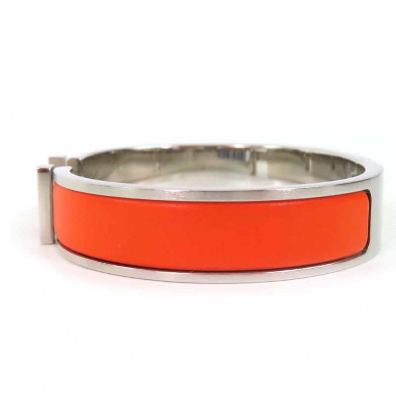 Hermes Quick H PM Quick HH Fan Bangle Bracelet Metal Orange Silver Made In