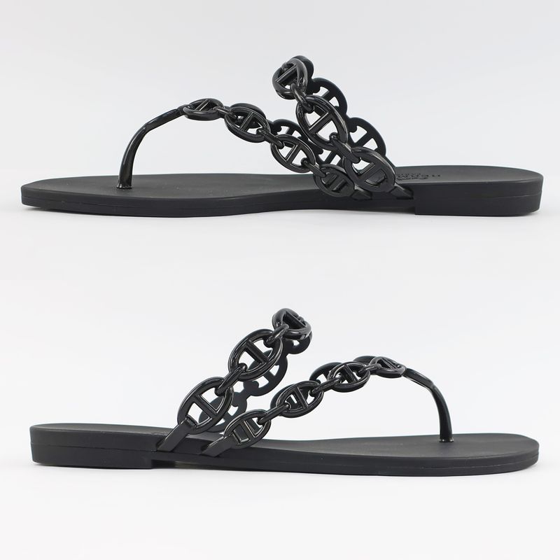 Hermes Island Sandals Chaine D'ancre Black Rubber - Notation Size 36