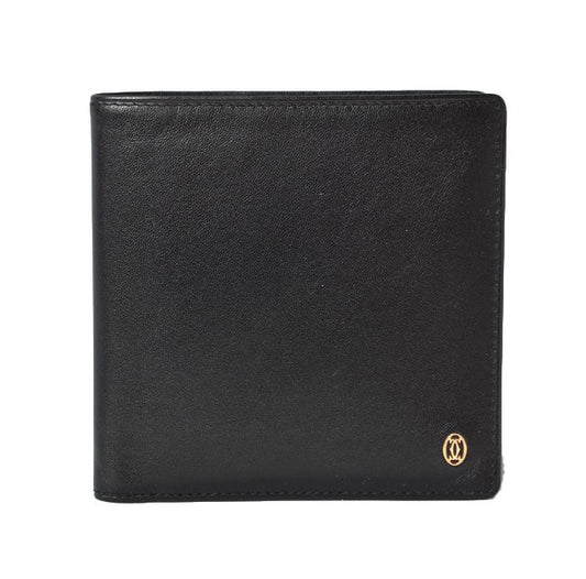 Cartier Wallet Men's Folding Wallet Leather Black