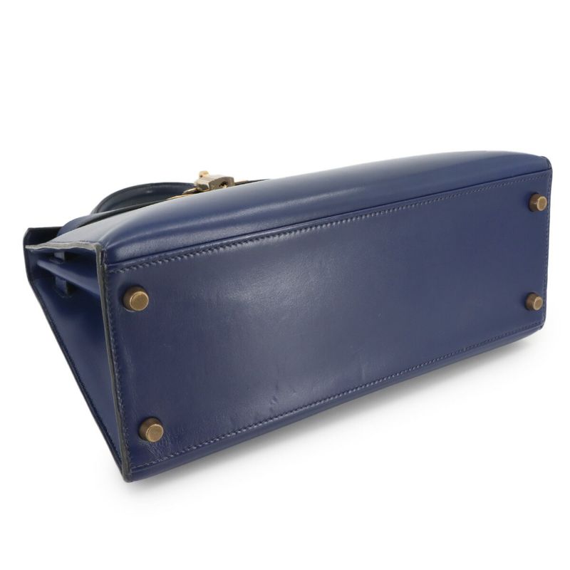 Hermes Kelly 28 Box Calf Blue 2-way Hand Shoulder Bag ?V Stamped 1992 Outer