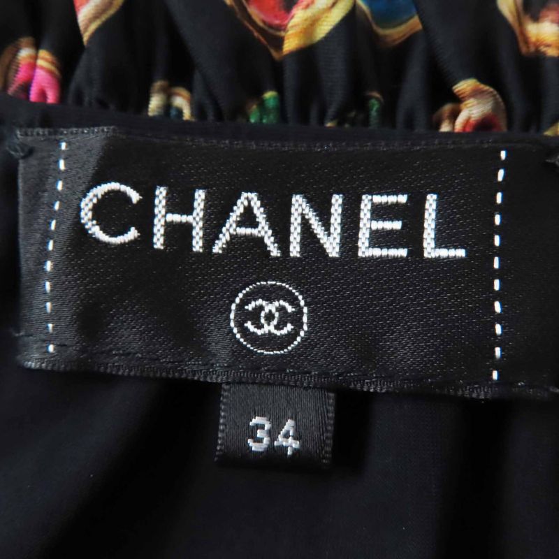 CHANEL P70157 Coco Mark Total Off Shoulder Sheer Ring Blouse Black Multi 34