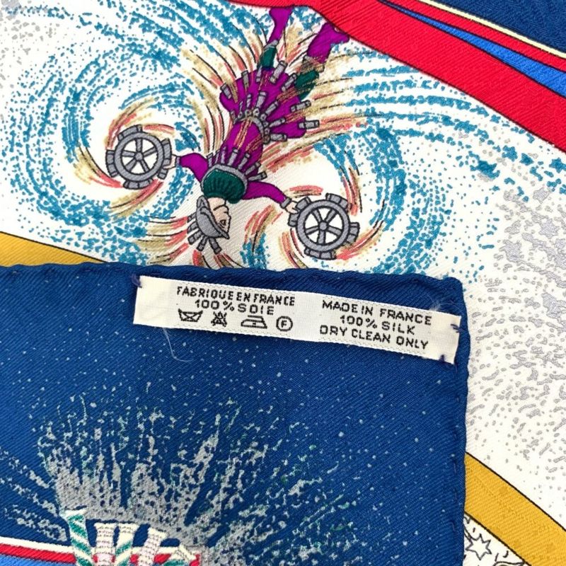 Grade Hermes Carre 90 FEUX Dartifice Flame Of Artistry 1987 Blue Multicolor