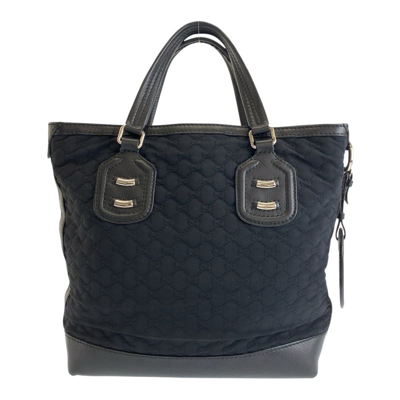 Gucci GG Neoprene Black Silver Hardware Leather /nylon 241104 Tote Bag Shoulder