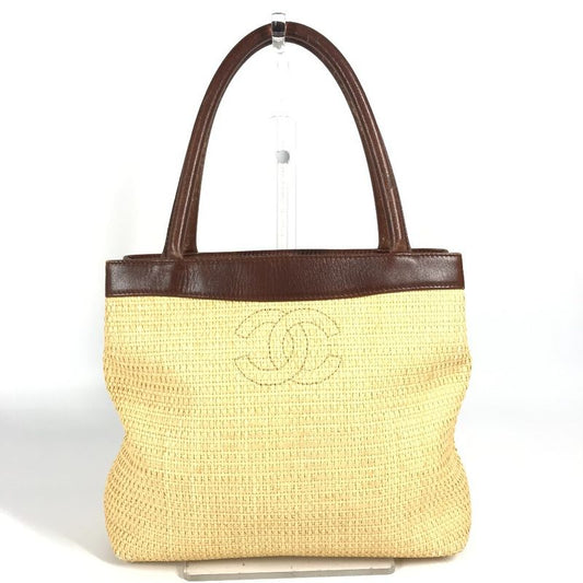Chanel Shoulder Bag CC Coco Mark Logo Raffia Beige