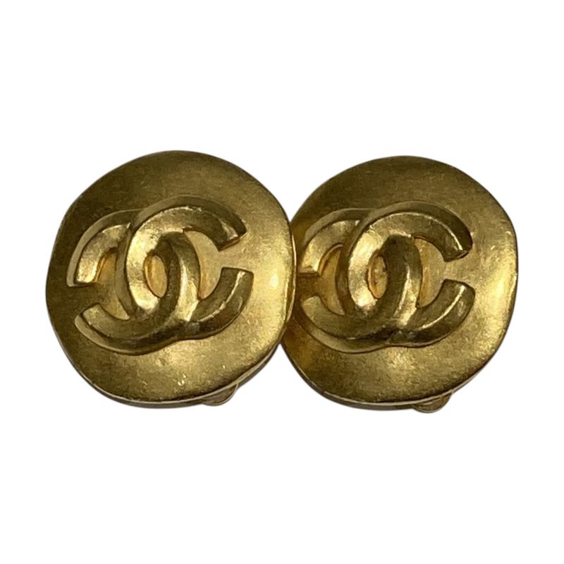 Chanel ⑤ 96P Coco Mark Circle Earrings Ladies Gold