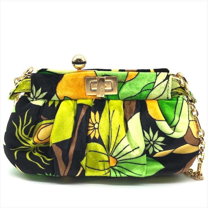 Fendi Items Peekaboo Click Velvet 2-Way Chain Shoulder Bag Green