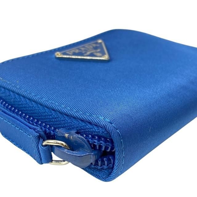 Prada 6-link Key Case Compact Round Zipper With Triangle Logo Nylon Blue