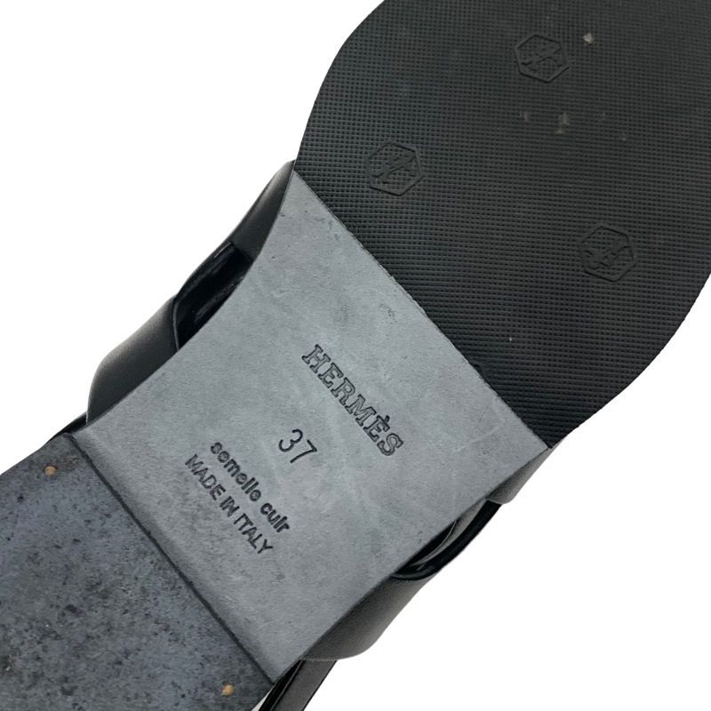 Hermes Grace Sandals Shoes Leather Black Flat Sandals