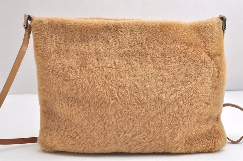Fendi Vintage Shoulder Crossbody Bag Boa Leather Beige 3600n