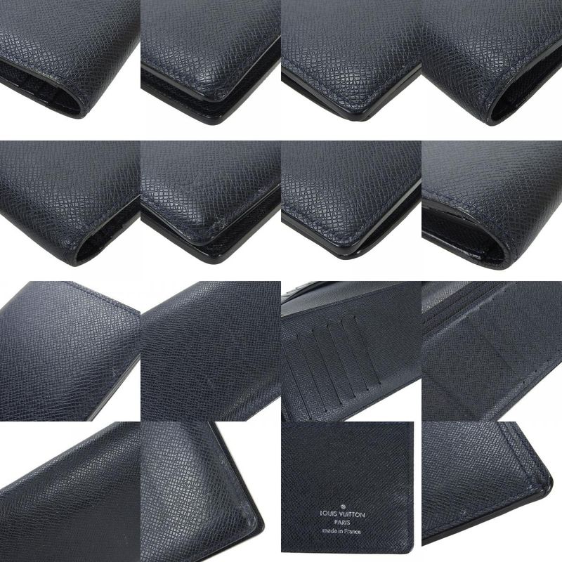 Louis Vuitton Long Wallet Portefeuille Brazza Taiga Dark Navy Silver Hardware