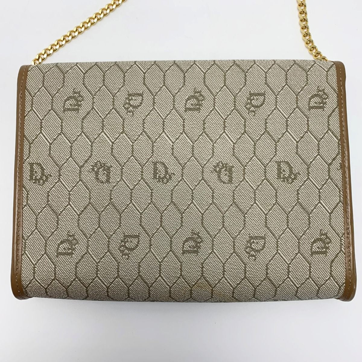 Christian Dior Honeycomb Trotter Beige Chain Shoulder Bag Gold Hardware