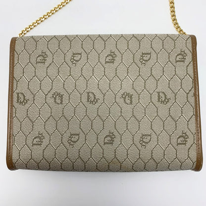 Christian Dior Honeycomb Trotter Beige Chain Shoulder Bag Gold Hardware