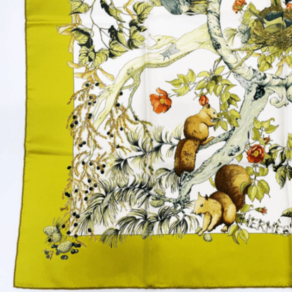 Hermes Carre 90 U Coeur DES BOIS In The Woods Green 100% Silk Scarf