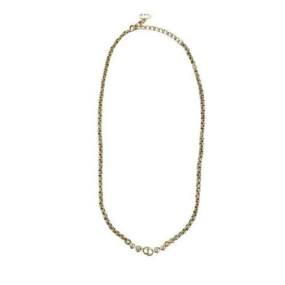 Christian DIOR Necklace Metal Vintage Rhinestone CD Logo Gold