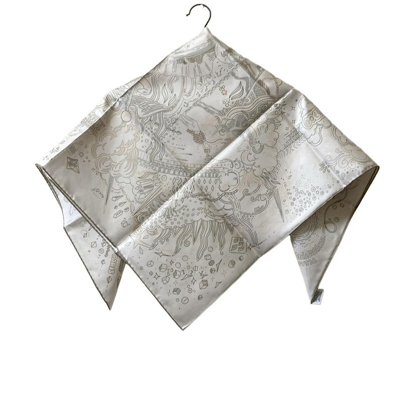 Hermes Scarf Carré 90 White X Rose Nacre X Vert De Gris Please HOLD THE