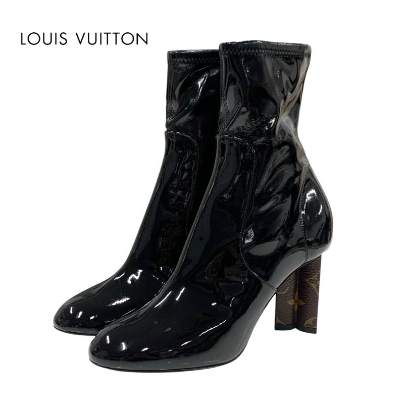 Louis Vuitton Silhouette Line Monogram Boots Short Boots Shoes Patent Black