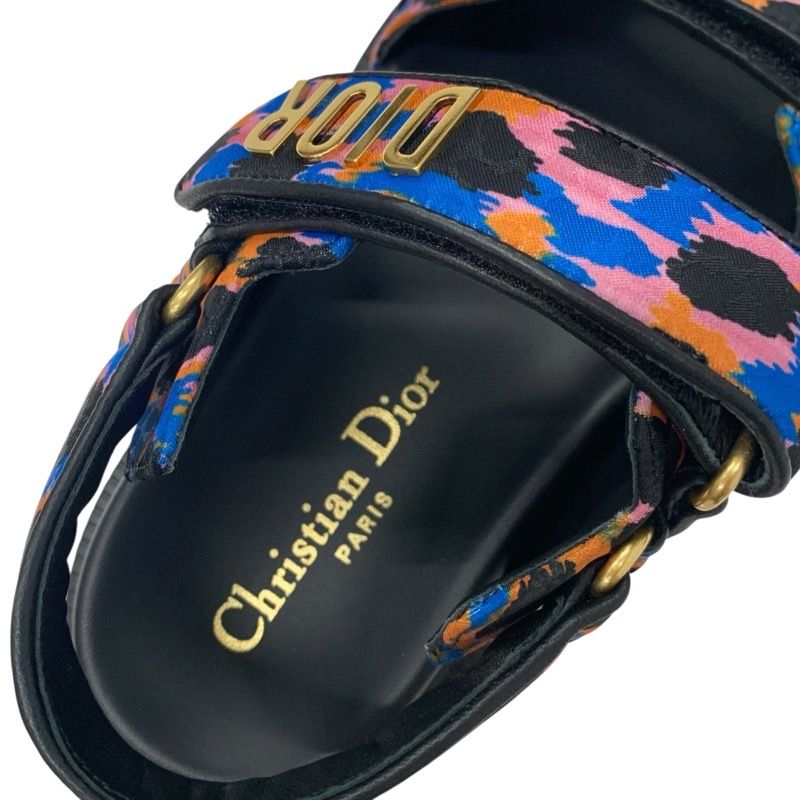 Christian Dioract Sandals Shoes Leather Black Multicolor Logo Velcro Strap