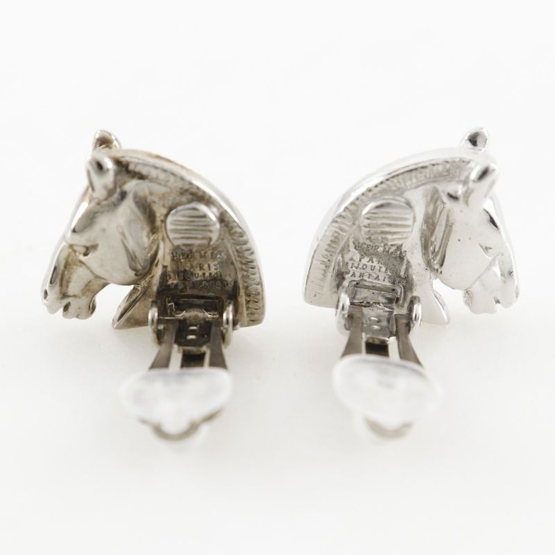 Hermes Cheval Horse Motif Metal Silver Ladies 10.5g Earrings