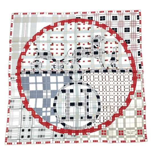 Hermes Carre 90 Silk Scarf EX Libris A Carreaux EX Libris Check Carriage H Logo