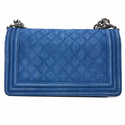 Chanel Boy Chanel Matelasse Chain Shoulder Denim Blue With Silver Hardware