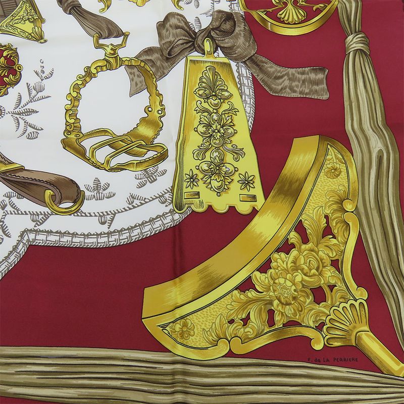 Hermes Scarf Carré 90 Silk Red White Yellow Fashionable Equestrian Pattern