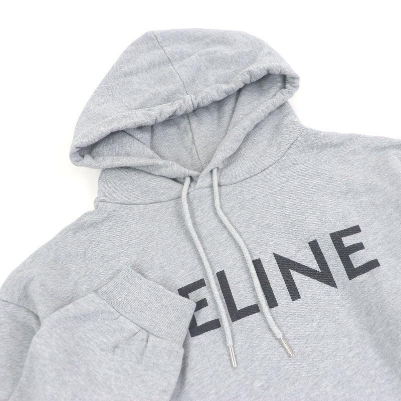 Celine 2y321670q 100% Cotton Logo Print Loose Hoodie Pullover Hoodie Grey XL