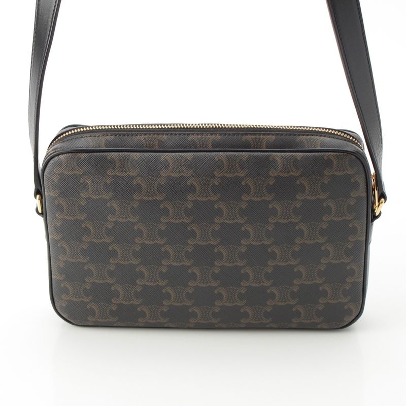 Celine Triomphe Canvas Medium Messenger Logo Shoulder Bag Brown Black