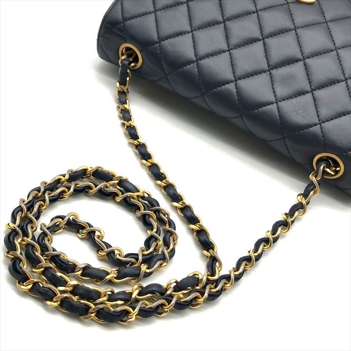 Chanel Quilted CC Logo Lambskin Turnlock Shoulder Bag Navy