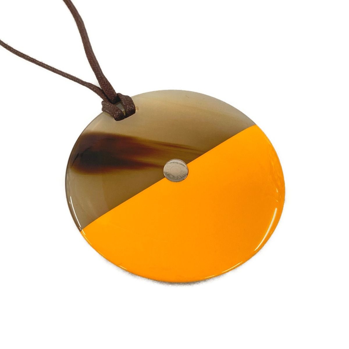 Hermes Minimal Necklace Buffalo Horn Orange Pendant Bicolor with Cloth Bag