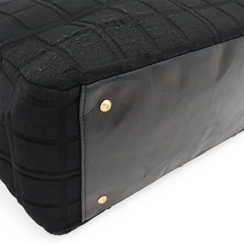 Chanel Choco Bar Coco Mark Chain Tote Bag Shoulder Bag Cotton Jersey Leather