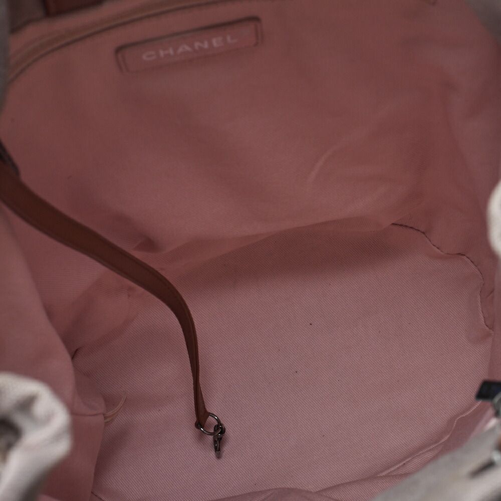 Chanel Sequined Drawstring Backpack With Striped Coco Charm Red (silver