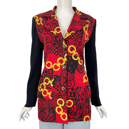 Very Rare Celine Jacket Logo Wool Silk With Chain V-neck Size 38 Multicolor