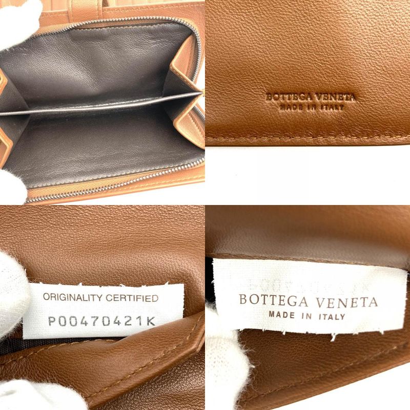 Bottega Veneta Intrecciato Foldable Wallet Brown Leather Men Women Fashion