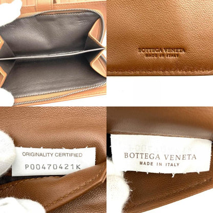 Bottega Veneta Intrecciato Foldable Wallet Brown Leather Men Women Fashion