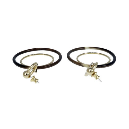Hermes Amulet Duo Earrings Buffalo Horn Brown Gold Hardware Accessories