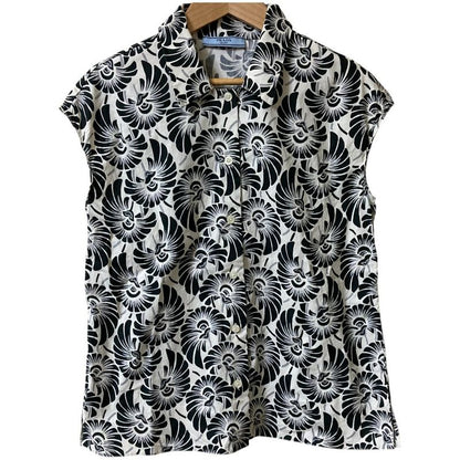 Prada Flower Print Sleeveless Shirt Blouse Size 38 White Black Women's Used