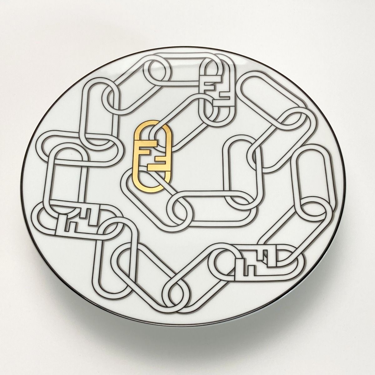 Fendi Orlock Logo Cake Stand Plate Tableware Collection Porcelain with Box