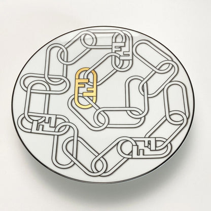 Fendi Orlock Logo Cake Stand Plate Tableware Collection Porcelain with Box