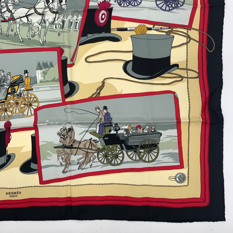 Hermes Carre 90 Rare Item Hugo Grygkar Design Attelages Mail Coach Black And