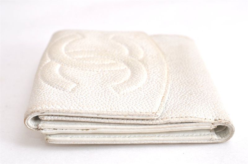 Chanel Calfskin Folding Wallet CC Logo White 2821n