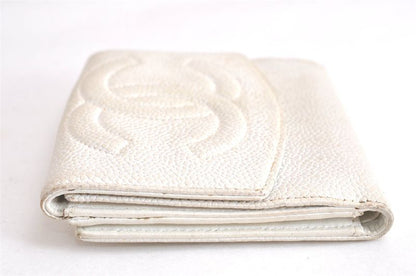Chanel Calfskin Folding Wallet CC Logo White 2821n