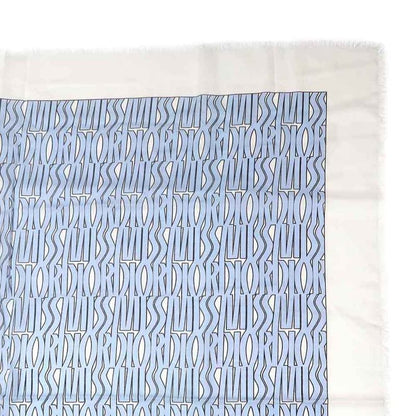 Dior Shawl Logo Light Blue Ivory Wool Cashmere Silk Large Shawl Fringe