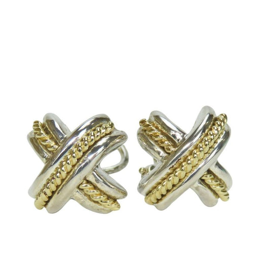 Tiffany & Co Earring Signature Silver 925 18K Yellow Gold Approx 8.6g Silver