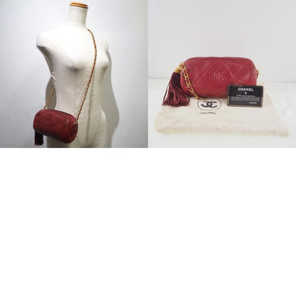 Chanel Chain Shoulder Matelasse Fringe Lambskin Red Ladies Shoulder Bag