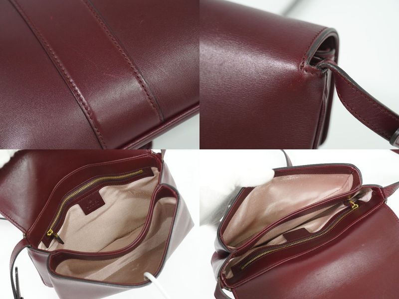 Authentic Gucci GG Marmont Arli Shoulder Bag Pochette Leather Bordeaux 550129