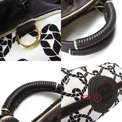 Loewe Handbag Nappa Ire Anagram Rope Leather Canvas Dark Brown Creamish Gold