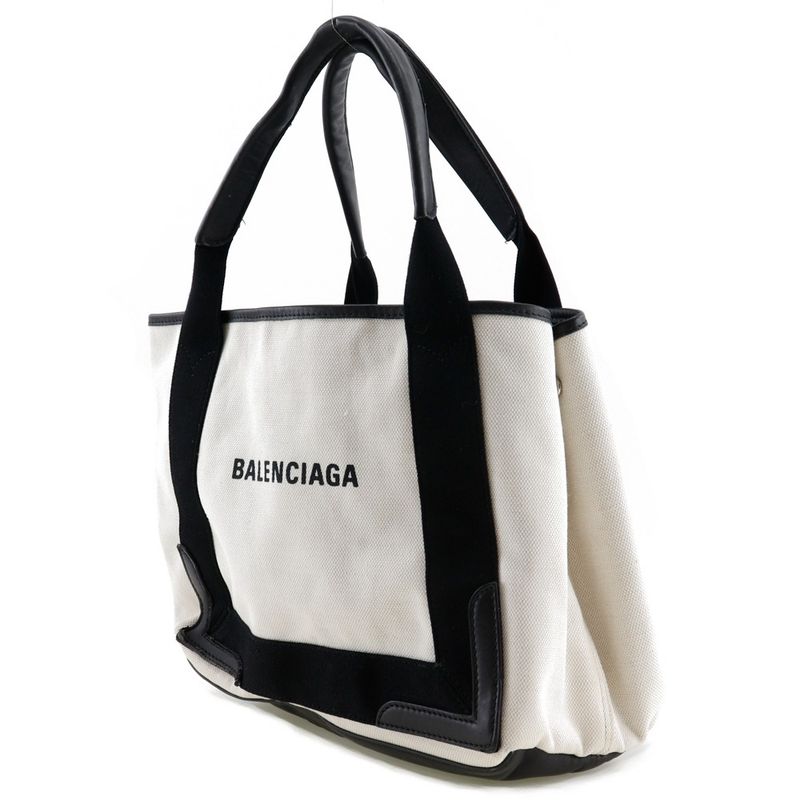 Balenciaga Cabas S Tote Canvas White/black Women's Handbag