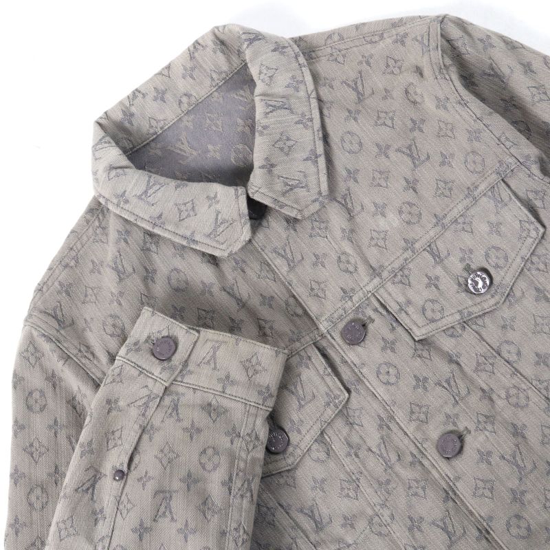 Louis Vuitton 2021 Hha21w Logo Button Flap Pockets Monogram Denim Jacket Gray
